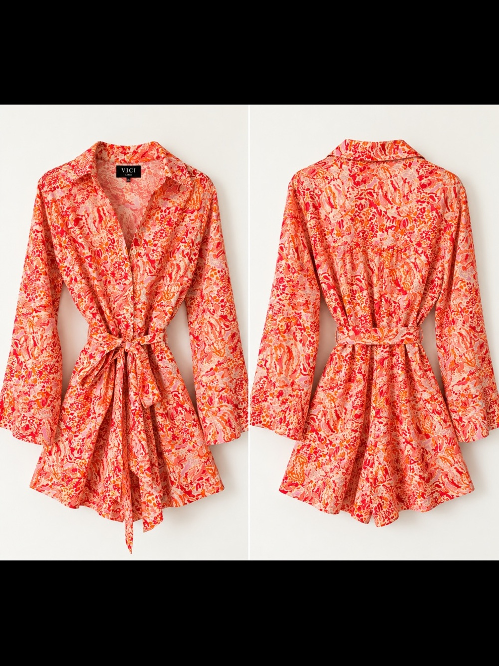 VICI Abstract Wrap Romper Orange, Coral, Light Yellow/Off White Size Large NWT